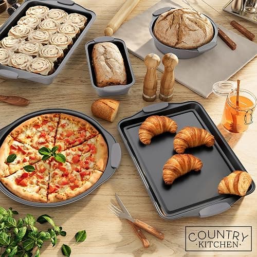 Country Kitchen Nonstick Stackable Bakeware Set - Heavy Duty, Durable, Easy Release Baking Set, Grey, 10 Pcs thumbnail 8