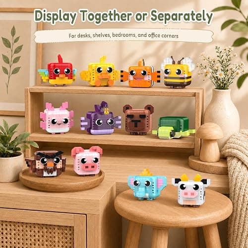 IBLOTIME 12 Pack Mini Animal Micro Building Blocks Set | 12 Mini Animals, Micro Blocks, Bright Colors, Desk Shelf Decor, Party Favors, Birthday Easter Gift, Ages 14+ thumbnail 2