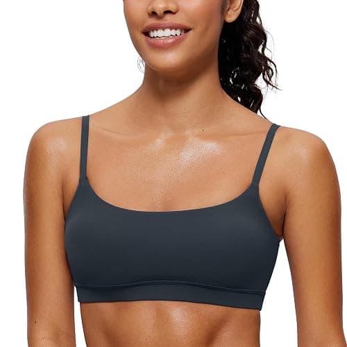 CRZ YOGA Butterluxe Adjustable Spaghetti Strap Sports Bras for Women - Scoop Neck Wireless Padded Yoga Workout Crop Top - Image 1