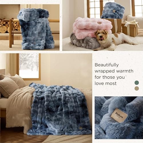 Bedsure GentleSoft Fluffy Fuzzy Throw Blanket, Soft Cozy Faux Fur Fleece Minky Blanket, Room Decor Couch Bed Cover Winter Bedding, Thick Warm Plush Christmas Women Men Gifts, 870GSM, Tie-dye Blue thumbnail 6