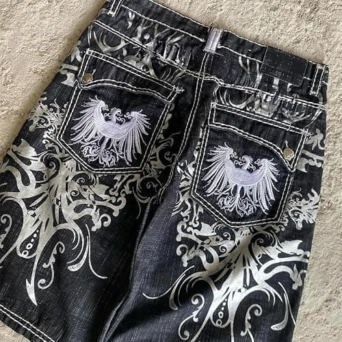 Y2K Jorts Eagle Graphic Baggy Jorts Jeans Shorts Gothic Grunge Emo Streetwear Wide Leg Denim Shorts Embroidered 2000S thumbnail 4