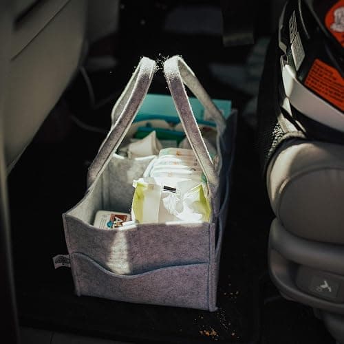 Parker Baby Co. Felt Diaper Caddy Organizer - Large, White | Portable nursery storage bin for diapers, wipes, bottles & baby essentials for home/car. Soft felt, foldable design 13x9x7" thumbnail 11