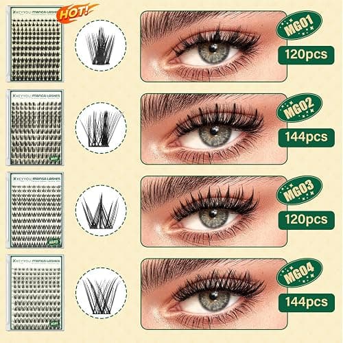 KEYYOU LASH Manga Lash Clusters 8-18mm Fairy Eyelash Clusters Natural DIY Lash Extension Wispy with Soft Thin Band(MG03) thumbnail 5