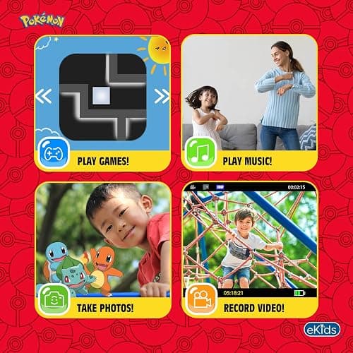 ekids Pokemon Kids Camera with SD Card, Digital Camera for Kids with Video Recording and Built-in Digital Stickers, Great Stocking Stuffers for Kids thumbnail 3