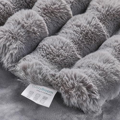 CozyBloom Luxury Soft FauxFur Throw for Couch - Decorative Cozy Plush Long Shaggy Fluffy Grey Solid Comfy Fleece Furry Reversible Puffy Thick Warm Blanket - 50''X60'' (JF003) thumbnail 7