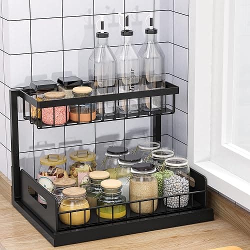 bukfen Under Sink Organizer, Pull Out Cabinet Organizer 2-Tier Slide Out Sliding Shelf Under Cabinet Storage Multi-Use for Under Kitchen Bathroom Sink Organizers and Storage thumbnail 4