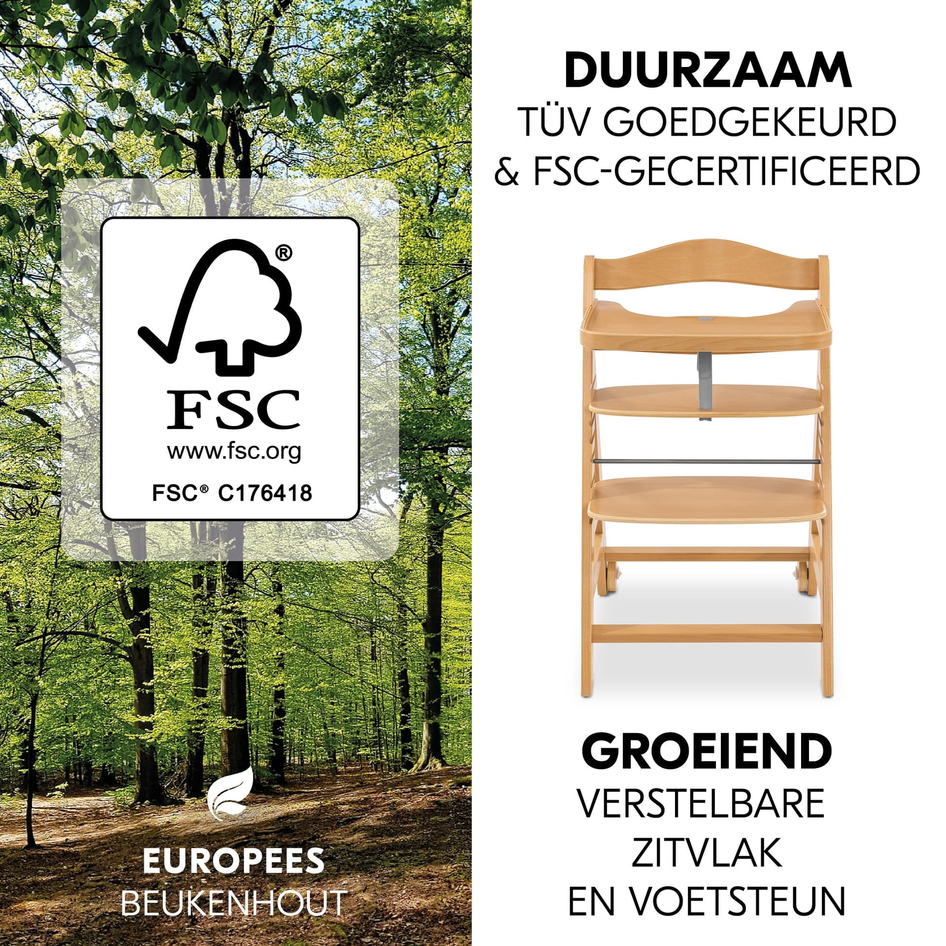 hauck Beta+ Newborn Premium High Chair from 0 Months - Wooden Children's Chair with Baby Bouncer (Baby Swing), Seat Cushion, Tray (Sun Lounger: Light Grey, Nature) thumbnail 7