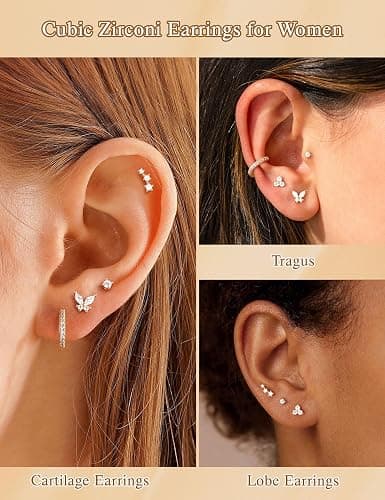 M MOOHAM Hypoallergenic Earring Jacket Stacks - 7 Pairs 14K Gold Plated Flat Back Earrings Dainty Huggie Hoop Cartilage Helix Earring Jacket, Fashion Accessories Western Jewelry Gifts thumbnail 4