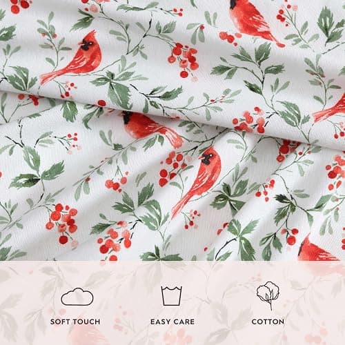 Laura Ashley - Flannel Sheets Queen Size, Anti-Pilling & Wrinkle Resistant Cotton, Touchably Soft for All-Season Comfort - Bed Sheets with Matching Pillowcases & Fitted Sheet (Jolly Cardinals Green) thumbnail 8