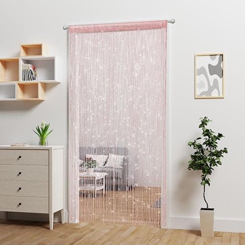 Atsweetlife Door String Curtain Doorway Beads Curtains,Hanging Room Divider Beaded Decor Hippie Glitter Fringe Panel Closet Window Doors Sequin Sheer Boho Doors Tassel (Pink) thumbnail 4
