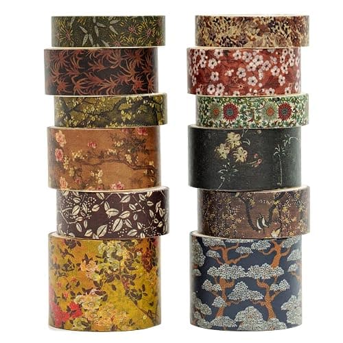 Songdao 12 Rolls Chinoiserie Washi Tape Set Chinese Arts Adhesive Tapes Geometric Garden Decorative Masking Tape Sets for Craft, Kids, Scrapbook, DIY, Gift Wrapping (Serene Mountain Abode) - Serene Mountain Abode - Image 1