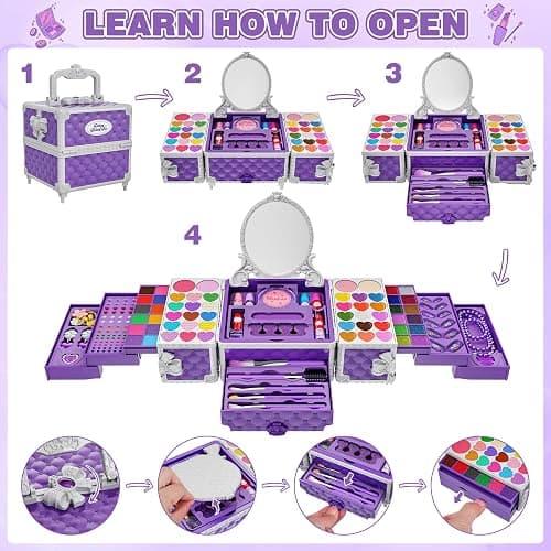 99 Pcs Kids Makeup Kit for Girls, Princess Toys Real Washable Cosmetics Set with Mirror, Hair Ties, Nails, Rings, Earrings, Necklace, Perfect for 3 4 5 6 7 8 Year Old Girls Birthday thumbnail 4