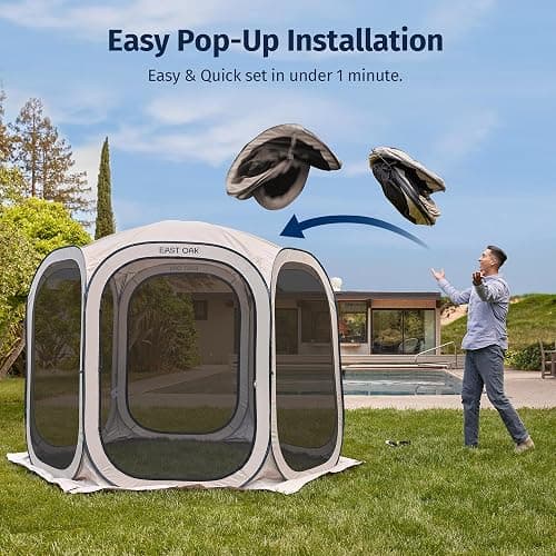 EAST OAK Screen House Tent Pop-Up, Portable Screen Room Canopy Instant Screen Tent 10 x 10 FT with Carry Bag for Patio, Backyard, Deck & Outdoor Activities, Beige - Beige - 10×10 FT thumbnail 2