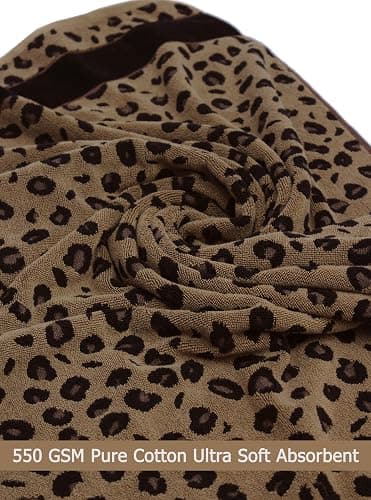 COTTON CRAFT 6 Piece Towel Set - 100% Cotton Animal Print Safari Towels | Soft Absorbent Leopard Cheetah Jacquard Bathroom Towels - 2 Bath Towel, 2 Hand Towel, 2 Washcloth Decorative Guest Towels thumbnail 4