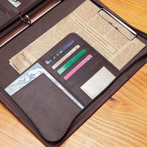 Handmade Genuine Leather Portfolio, Zippered Padfolio with 3 Ring Binder, Professional Business Organizer, Resume Folder, Notebook Organizer with Tablet Document Holder for Men, Women, Business Trip thumbnail 4