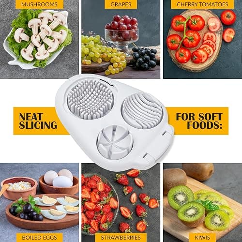 CraftyCrocodile Egg Slicer for Hard Boiled Eggs - 3 Slice Modes Egg Cutter, Heavy Duty, Stainless Steel Dicer - Kitchen Chopper Tool for Strawberry, Mushroom, Grape, Cherry Tomato - White thumbnail 5