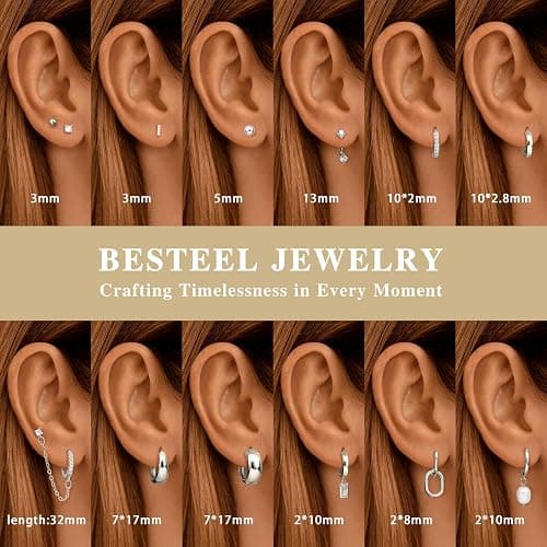 BESTEEL 13 Pairs Small Stud Hoop Earrings Set for Women Hypoallergenic Gold Plated Huggie Hoops Pearl Dainty Lightweight Earrings for Gift thumbnail 3