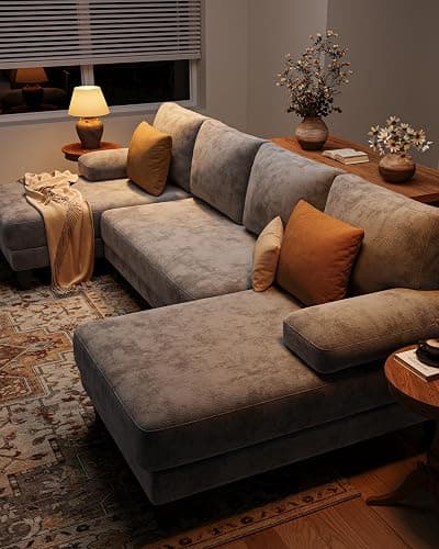 TROMIRY U-Shaped Sectional Couches for Living Room | 112 Inch Modern Sectional Couch | Light Grey Chenille Sofa with Double Chaise for Apartment thumbnail 4