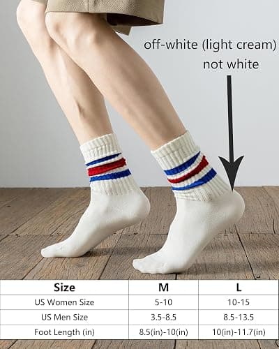 DarkCom Striped Crew Socks 5 Pairs Seamless Toe for Men and Women, Color of Light Cream, Casual Comfort thumbnail 4