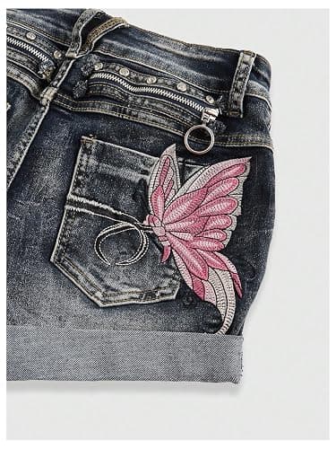 SOLY HUX Women's Y2k Butterfly Embroidery Distressed Low Rise Denim Shorts | Vintage, Mini Shorts thumbnail 3