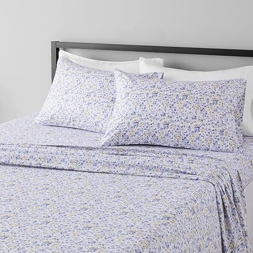 Amazon Basics Lightweight Super Soft Easy Care Microfiber 4 Piece Bed Sheet Set With 14-inch Deep Pockets, Full, Blue Floral,Printed - Image 1