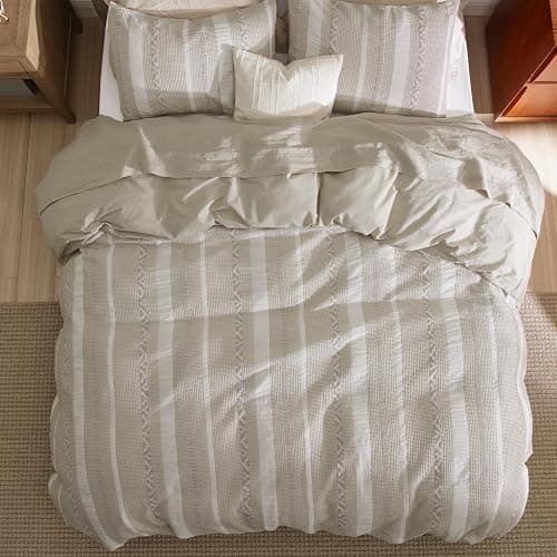 Bedsure Waffle Weave Duvet Cover King - 100% Cotton Boho Duvet Cover with 2 Pillowcases - Linen Color Textured Comforter Cover with Zipper Closure (King, 104"x90") thumbnail 8