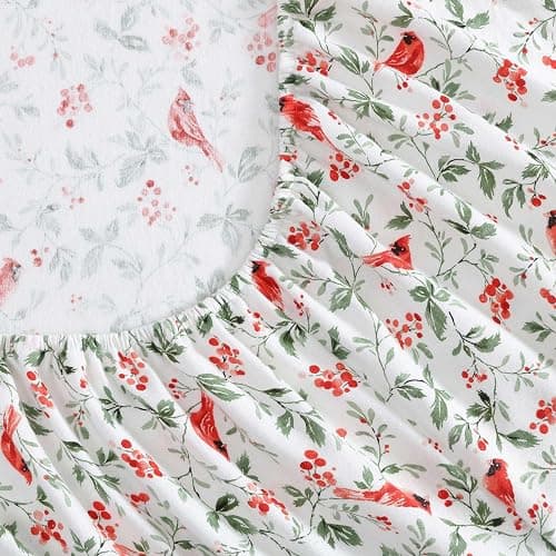 Laura Ashley - Flannel Sheets Queen Size, Anti-Pilling & Wrinkle Resistant Cotton, Touchably Soft for All-Season Comfort - Bed Sheets with Matching Pillowcases & Fitted Sheet (Jolly Cardinals Green) thumbnail 6