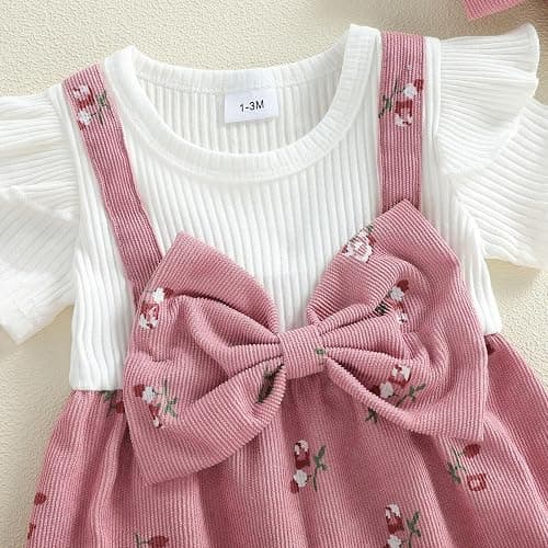 YINGISFITM Newborn Baby Girl Clothes Summer Short Sleeve Romper Floral Bow Short Jumpsuit Infant Cute Outfits thumbnail 7