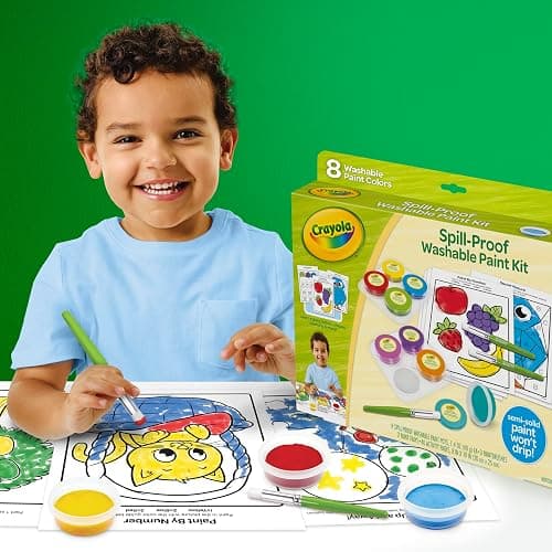 Crayola Spill Proof Paint Set (8ct), Stocking Stuffer & Holiday Gifts for Toddlers, Washable Toddler Paint Kit, With Brushes, Pots, Activity Pages, Ages 3+ thumbnail 6