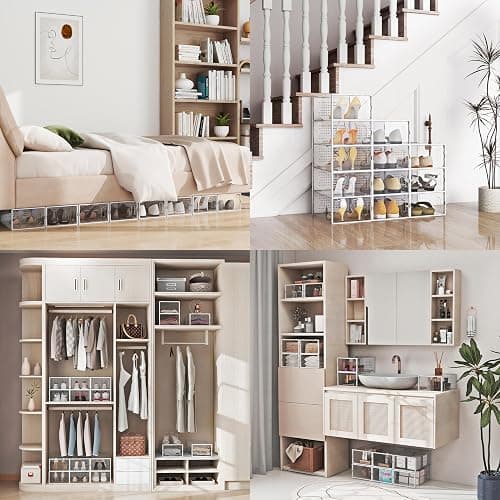 SEE SPRING Shoe Storage Boxes, Clear Plastic Stackable Shoe Organizer for Closet, Shoe Rack & Holder Sneaker Container, 12 Pack Clear thumbnail 7