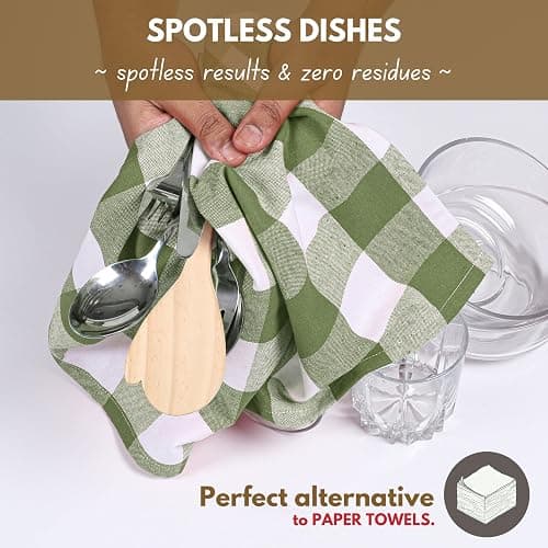 Native Fab Buffalo Check Kitchen Dish Towels, 16"x26", 4 Pack - 100% Cotton Plaid Washcloths - Absorbent Dish Cloths Set, Cleaning Hand Towels with Hanging Loop - Mint Green White thumbnail 4