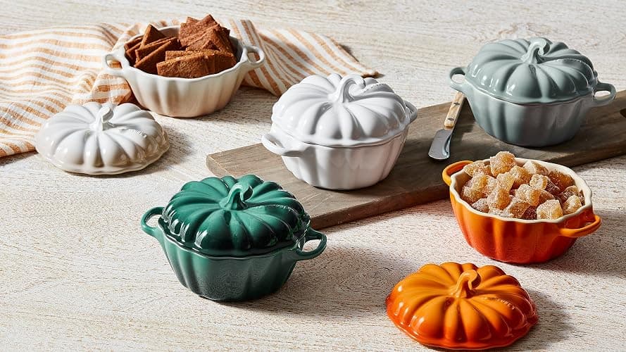 Le Creuset Stoneware Figural Pumpkin Petite Cocotte, 12 oz., Persimmon thumbnail 2