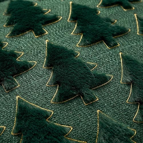 AVOIN colorlife Christmas Tree Green Throw Pillow Covers 18x18 Inch 2PC | Gold Border Christmas Tree Festivals Winter Soft Plush Faux Fur Cushion Case Decoration for Sofa Couch Set of 2 thumbnail 6