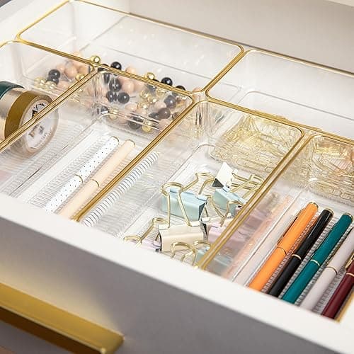 Martha Stewart Kerry Plastic Stackable Office Desk Drawer Organizers, 6" x 3", 6 Pack, with Gold Trim - 6" x 3" thumbnail 7