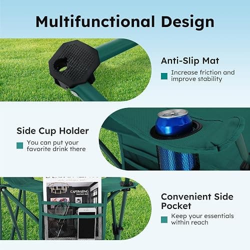 ALPHA CAMP 2-Pack Folding Camping Chair with Cooler Bag & Lumbar Support | Durable steel frame & Oxford fabric. Features 4-can cooler, 350lbs Capacity side pocket,Carry Bag,Cup Holder，Pocket，for Sand thumbnail 8