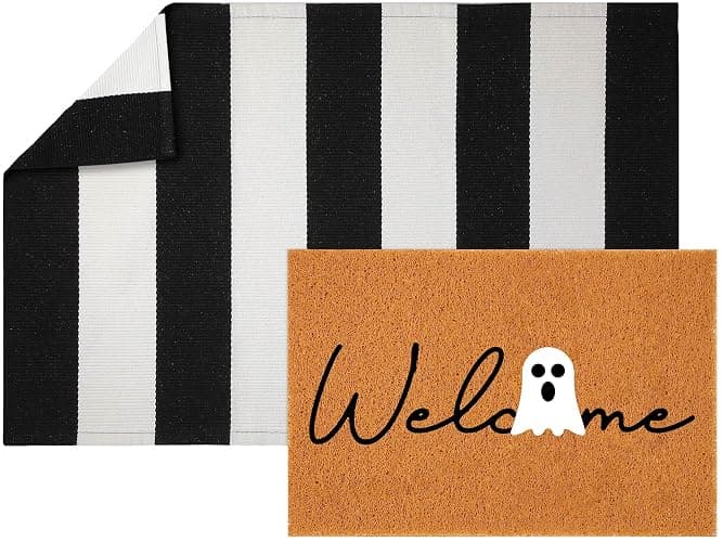 Maasechs 2 Pcs Halloween Doormat 24'' x 35'' Halloween Outdoor Rug and 24'' x 16'' Ghost Boo Coir Doormat Welcome Mat Non Slip Floor Mat for Outside Entrance Front Porch(Halloween) - Image 1