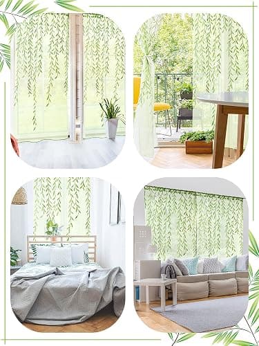 Breling Willow Voile Curtains Cute Green Sheers Leaf Tulle Vine Window Sheers Ivy Pretty Curtain for Living Room Bedroom Window Door Balcony(2 Pieces,39.4 x 78.7 Inch) thumbnail 6