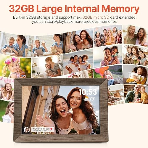Frameo 10.1" Digital Picture Frame with 32GB Memory Wood WiFi Electronic Photo Frame 1280 x 800 IPS Touch Screen Auto-Rotate Slideshow Wall Mountable Share Photos/Video Remotely Anywhere thumbnail 4