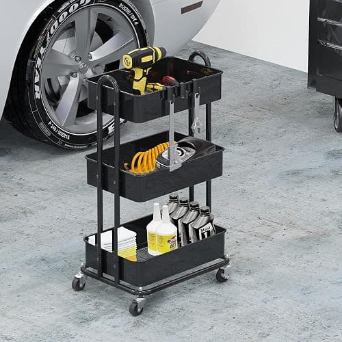 Simple Houseware 3-Tier Heavy Duty Metal Utility Rolling Cart, Black thumbnail 5