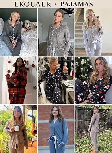 Ekouaer Women's Pajamas Long Sleeve Sleepwear Casual Button Down Loungewear Soft Pjs Set S-XXL thumbnail 2
