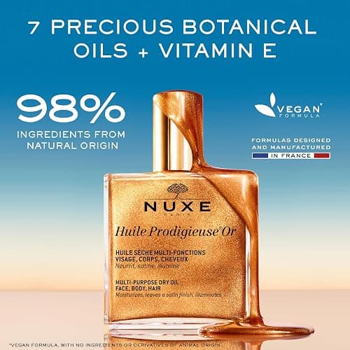 NUXE Huile Prodigieuse Shimmer Multi-Purpose Dry Oil - Luxurious Radiant Glow and Hydration for Face, Body & Hair thumbnail 5