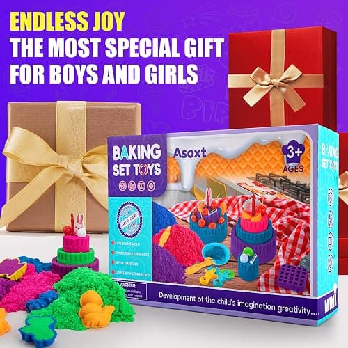 Asoxt Sensory Bin for Boy Girl Kid Toy - 43pcs Play Sand Art Kit with Sandbox, 4lb Color Sand, 17 Molds, Sensory Toy Birthday Gift for Girl Toddler Ages 3-8 thumbnail 7