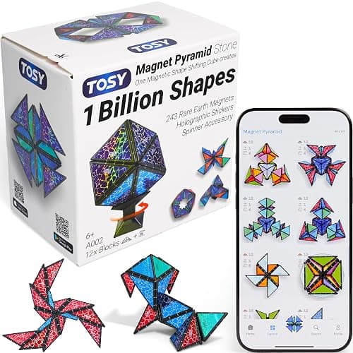 TOSY Magnet Pyramid Stone - 1 Cube Transforms into 1 Billion Shapes, 14 pcs (12 Puzzle pcs and 2 Spinners), 243 Rare Earth Magnets, Christmas Stocking Stuffers Gift for Kids, Creative Puzzle STEM Toy - Image 1