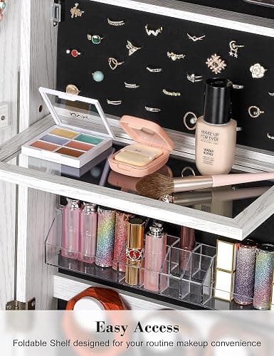 Nicetree 360° Swivel Jewelry Cabinet with Lights, Touch Screen Vanity Mirror, Rotatable Full Length Mirror with Jewelry Storage, Standing Jewelry Armoire Organizer, Foldable Makeup Shelf, White thumbnail 7