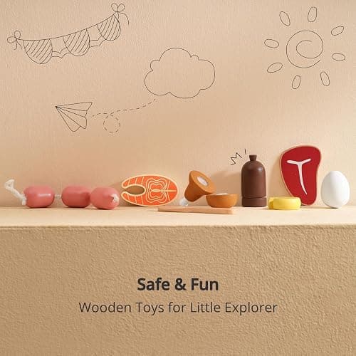 PairPear Wooden Toys Play Food Sets for Kids Kitchen, Kids Toy Food Cutting Meat Set for Toddlers 3+ Years Old, Pretend Food Play Kitchen Accessories for Girls and Boys thumbnail 7