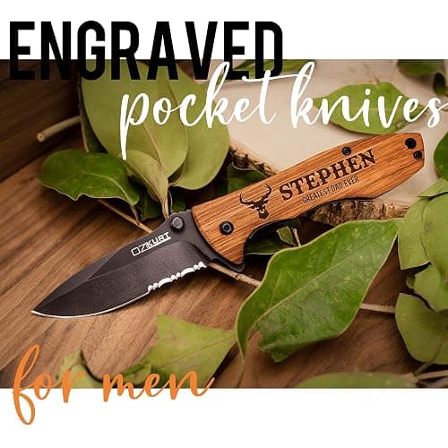 Customization Mill Gifts for Men, Personalized Engraved Oak Wood Pocket Knife - 36 Icons, 20 Stylish Font - Custom Pocket Knives thumbnail 6