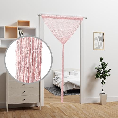 Atsweetlife Door String Curtain Doorway Beads Curtains,Hanging Room Divider Beaded Decor Hippie Glitter Fringe Panel Closet Window Doors Sequin Sheer Boho Doors Tassel (Pink) thumbnail 2