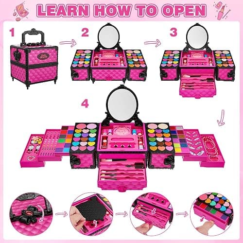 99 Pcs Kids Makeup Kit for Girls, Princess Toys Real Washable Cosmetics Set with Mirror, Hair Ties, Nails, Rings, Earrings, Necklace, Perfect for 3 4 5 6 7 8 Year Old Girls Birthday thumbnail 4