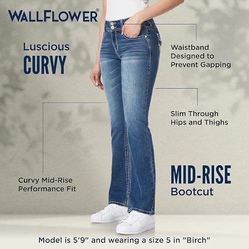 WallFlower Women's Bling Bootcut Jeans, Luscious Curvy Fit, Sizes 0-24 | Embellished Back Pocket, Mid-Rise, Insta Stretch Denim, Trendy, Gap-Free, Figure-Flattering, Juniors, Standard and Plus Size thumbnail 5