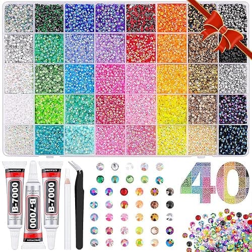 36000Pcs 40 Colors Resin Jelly Rhinestones Kit with B7000 Glue & Tools, Bedazzling Kit, Bedazzler Kit with Rhinestones for Shoes, Clothes, Nail Art, DIY Crafts & Rhinestones for Bedazzling (3mm) - Image 1